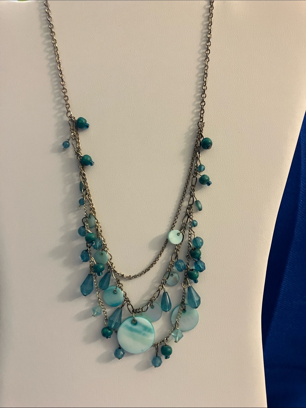 Layered Turquoise Bead and Disc Necklace - Women Jewelry